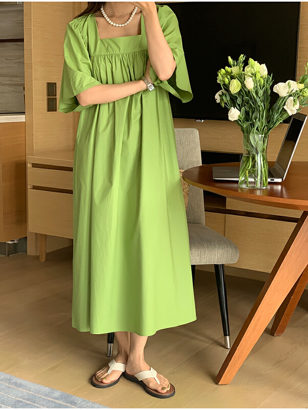 [the mind] square neck solid color fashion dress 60300# XYJ