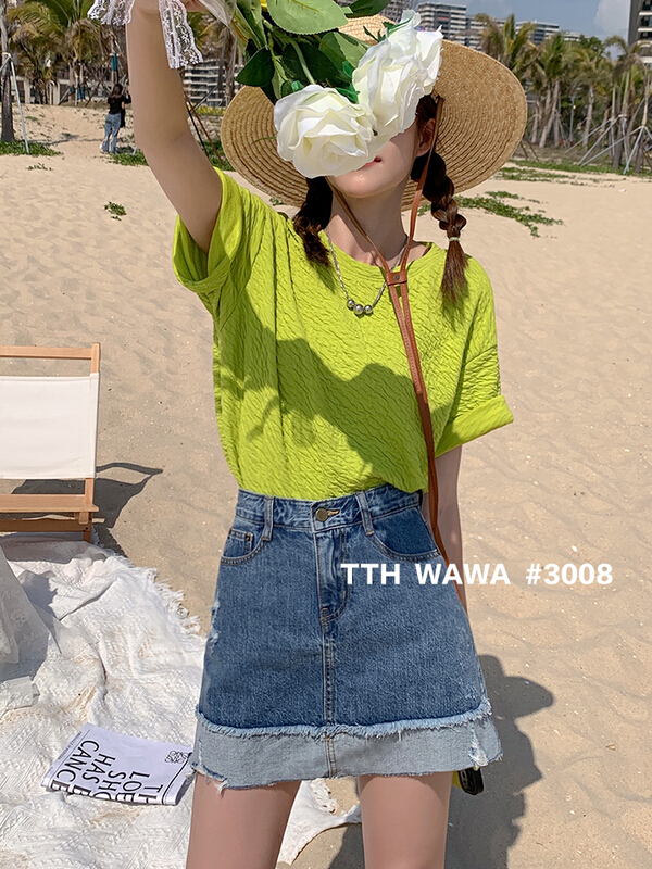 Original price 100.39! New in early summer! [Wawa] Korean version of casual and versatile splicing design denim skirt 003008# ozq