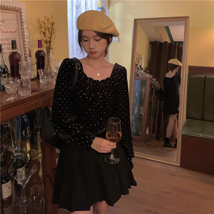 New year in early spring! [timely rain] Han Feng ins sweet temperament velvet shirt 33525# WPL