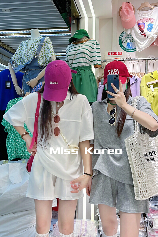 New in early summer! [Miss Korea] Korean loose and simple short sleeved T-shirt + casual Shorts Set 0317# HBx