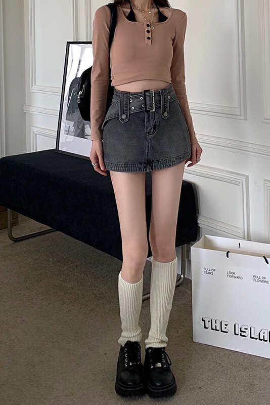 New year in early spring! [timely rain] Han Feng ins sweet Spice Girl elastic high waist skirt pants (with belt) b8857# WPL