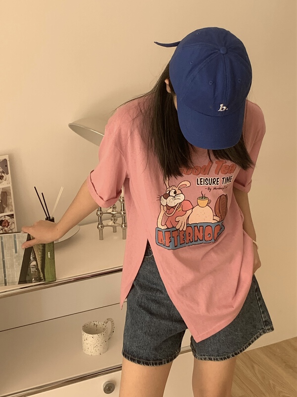 [red-hot] crew neck loose print short sleeve T-shirt 52519# LSL