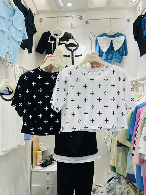 New in early summer! [small clothing] round neck short print short sleeve T-shirt 32220# Cl