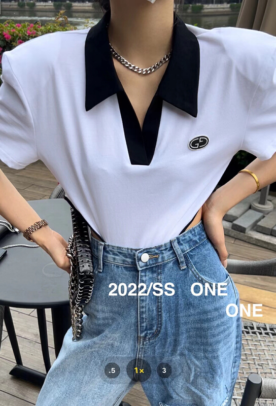 New in early summer! [one] color blocked Pullover Korean Short Sleeve T-shirt 18176# ozq
