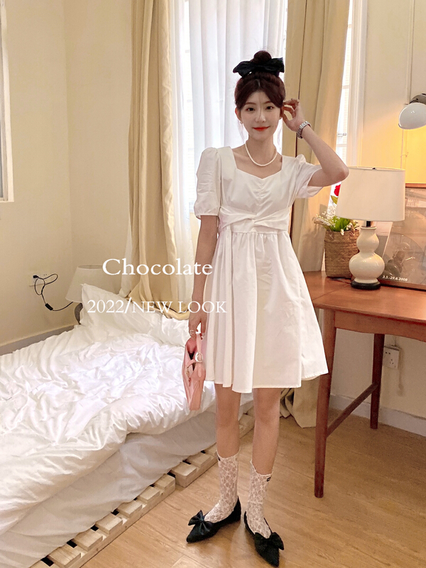 New in early summer! [chocolate] square neck zipper slim dress 28073# ll