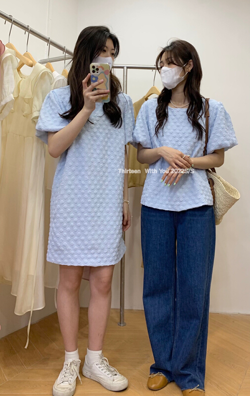 goods in stock! New in early summer! [thirten 13] Korean bubble sleeve casual loose dress 6105# XYY