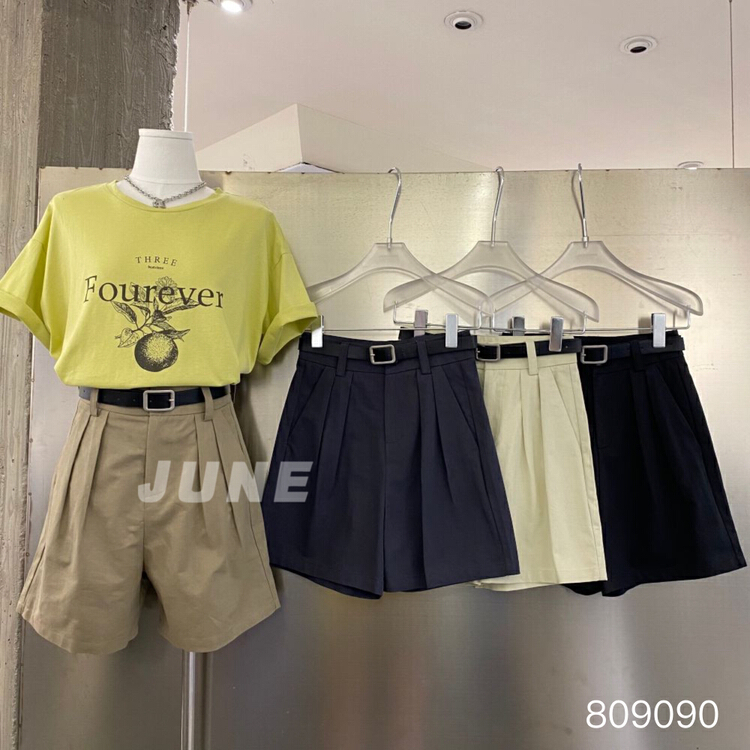 【朱恩】簡約純色百搭休閒短褲(配腰帶)  809090#  XYY