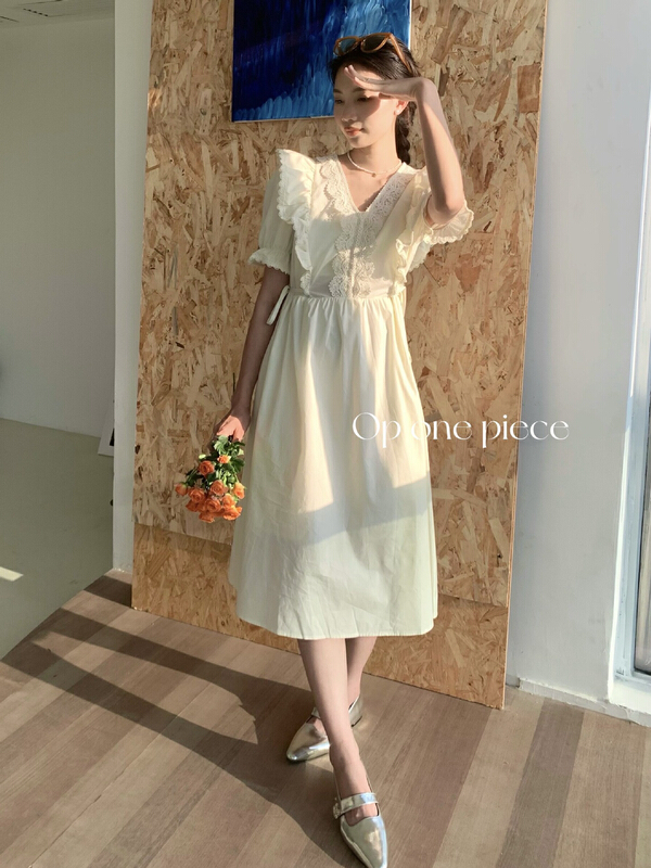 [OP one piece] Korean chic V-neck waist dress op60059# hjy