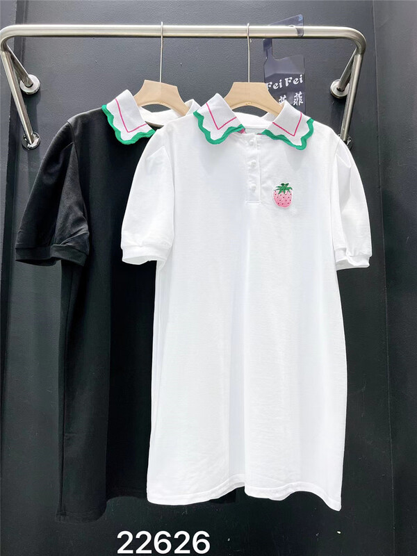 [Feifei] polo collar strawberry embroidery casual dress 22626# ozq
