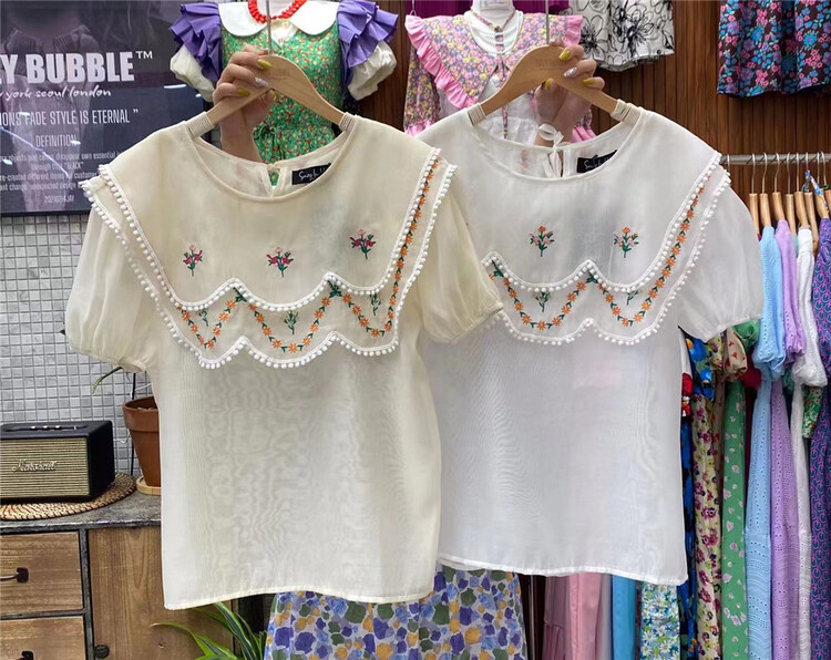 [N21] French retro embroidery bubble sleeve shirt ys2-182\wpl