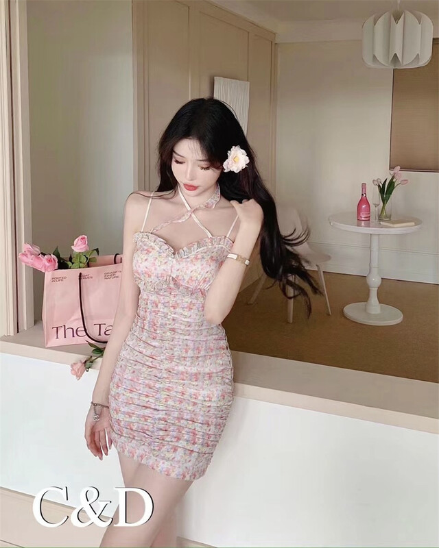 [C & D] small fresh broken flower neck dress 2261# JJ