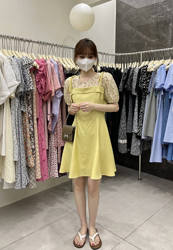 [uone] Korean Short Sleeved fake two piece dress 98593# LSL