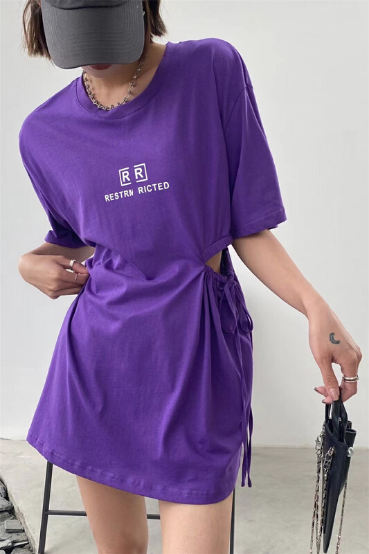 New in early summer! [black + white] waist hollowed out fashion short sleeve T-shirt 2641# XYJ