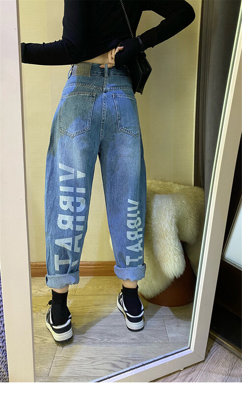 New year in early spring! [iris iriisy] Korean version ins back letter printed loose jeans nz8167# LSL