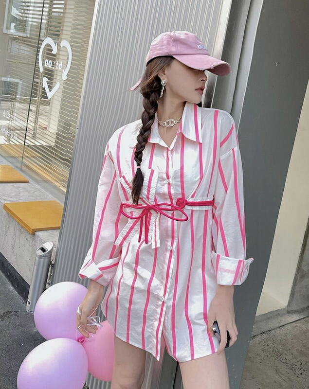 [savage] Korean version of foreign style lazy wind vertical stripe shirt e6918# WPL