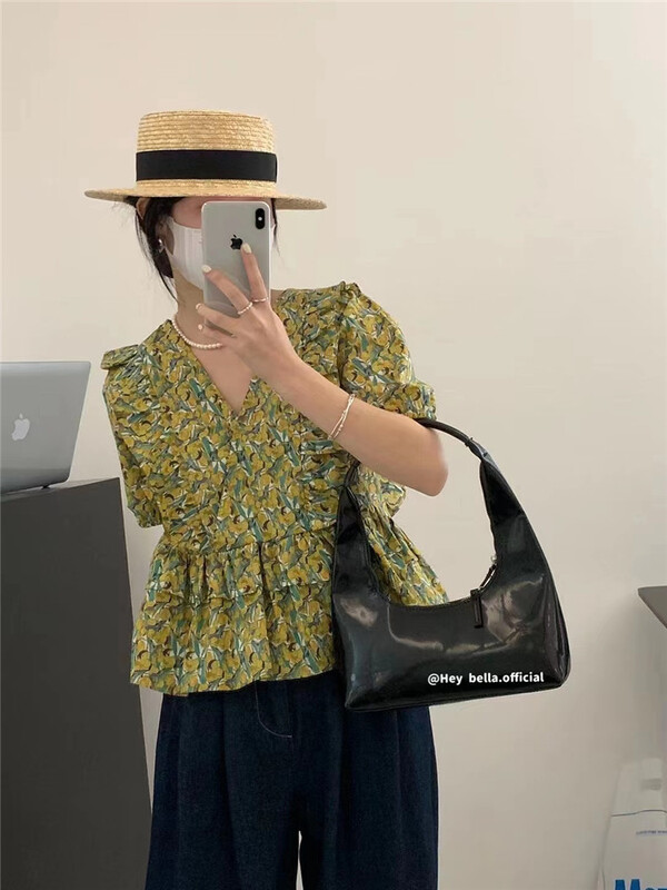 [hey Bella] aged broken flower small fresh shirt 2918# ll
