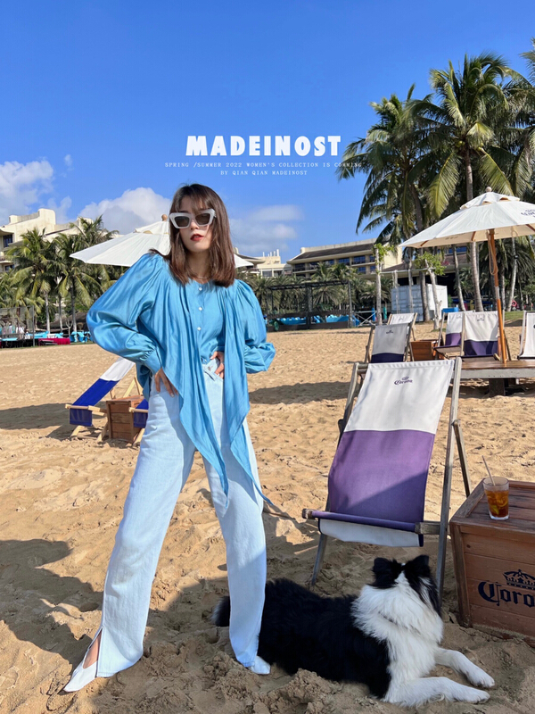 Original price 73.72! New year in early spring! [OSHA madeinost] niche design, ribbon, various wearing methods, shirt 86037# ll