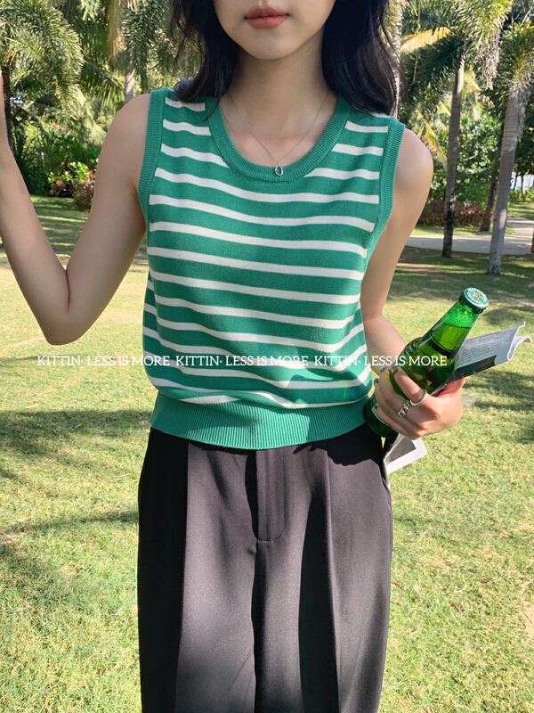 New year in early spring! [Kittin] Korean casual wool striped vest 118# L