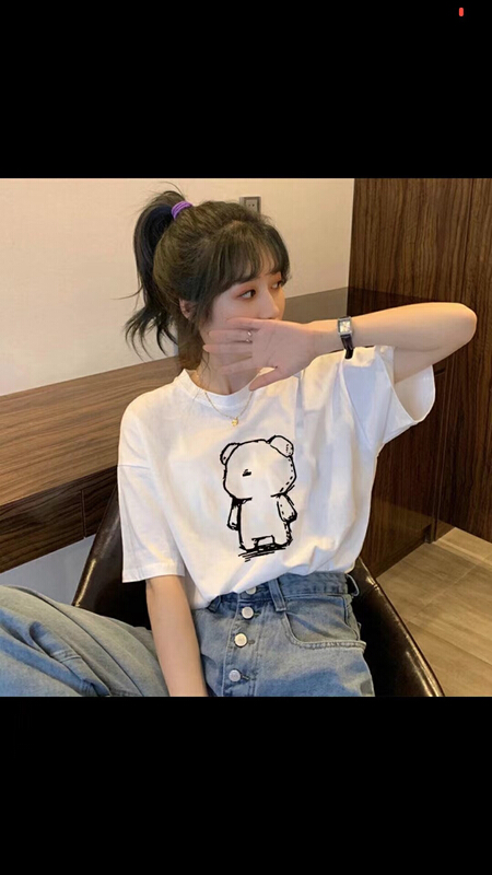 New year in early spring! [Ziyi family] Korean bear print loose Pullover short sleeve T-shirt ys1-0023# WTT