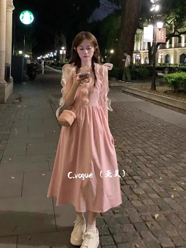 [Asian American clothing] Korean gentle fairy three-dimensional nail flower bandage suspender dress 8858# PCZ