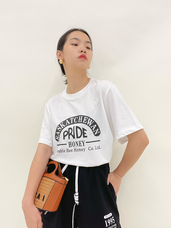 [attitude] crew neck versatile letter printed short sleeve T-shirt aq4396# ozq