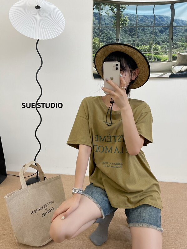 [Sue studio] loose, simple, fashionable and versatile short sleeve T-shirt n22236# zjy