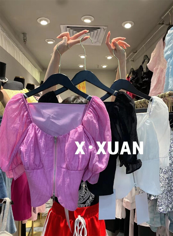 [x.xun] zipper design hot girl blouse 7068# PCZ