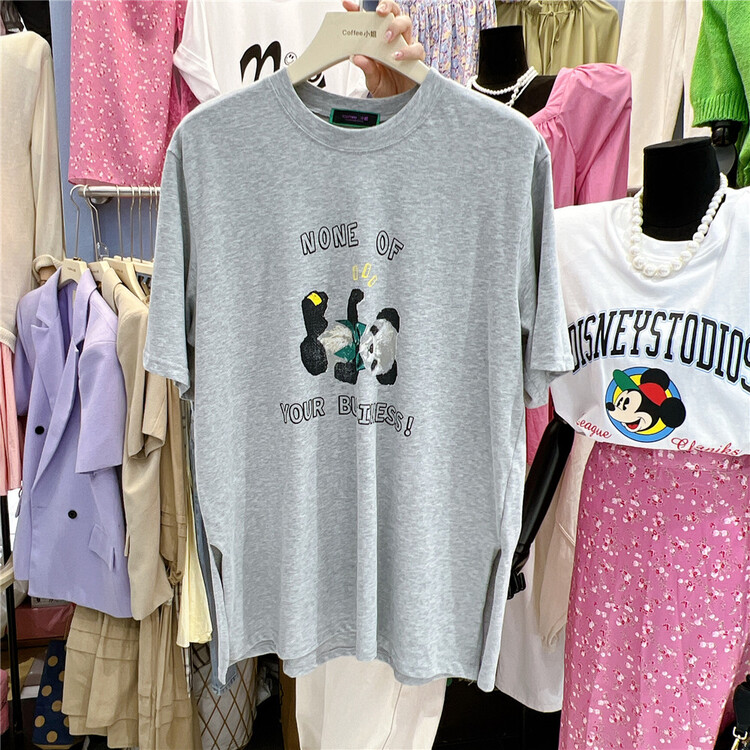 [miss coffee] bear print slit short sleeve T-shirt 1213# XYJ