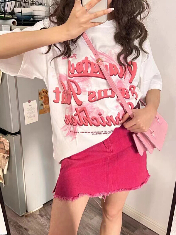 [j.2] Korean letter loose short sleeve T-shirt 5568# LSW