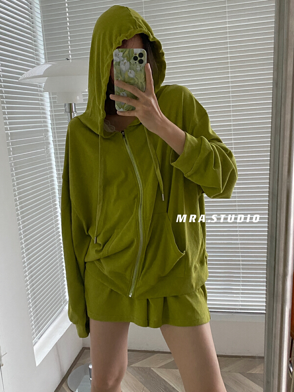 [MRA] linen hooded sunscreen jacket + versatile casual Shorts Set k6003# zxl