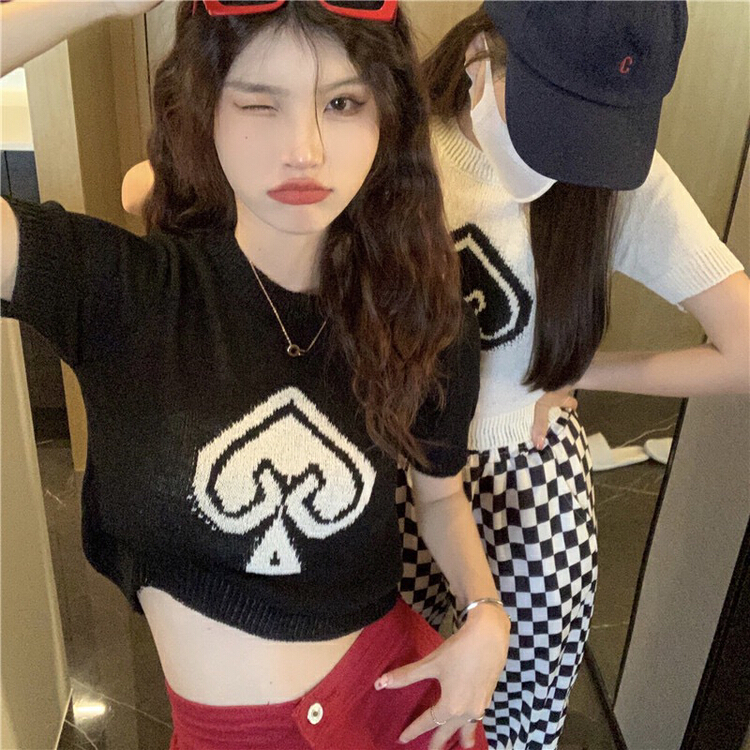 [f · P] Korean version simple small fresh round neck spade a printed T-shirt 94138# HBx