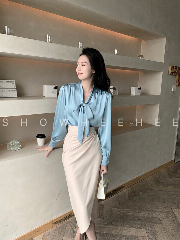 New year in early spring! [xiuxixi] simple temperament light familiar bandage design shirt 7931# zxx