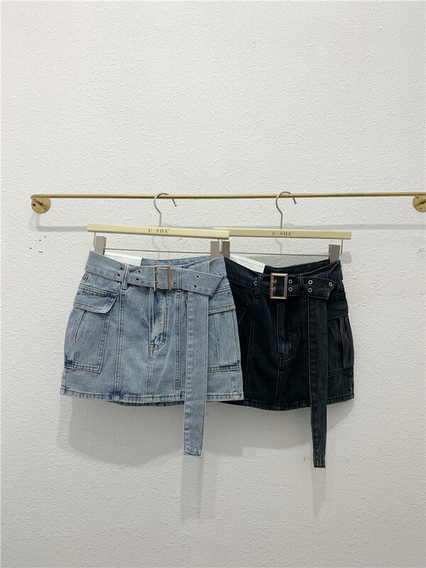 [u.she] fashion personality versatile denim skirt (with belt) 8r306# cqw