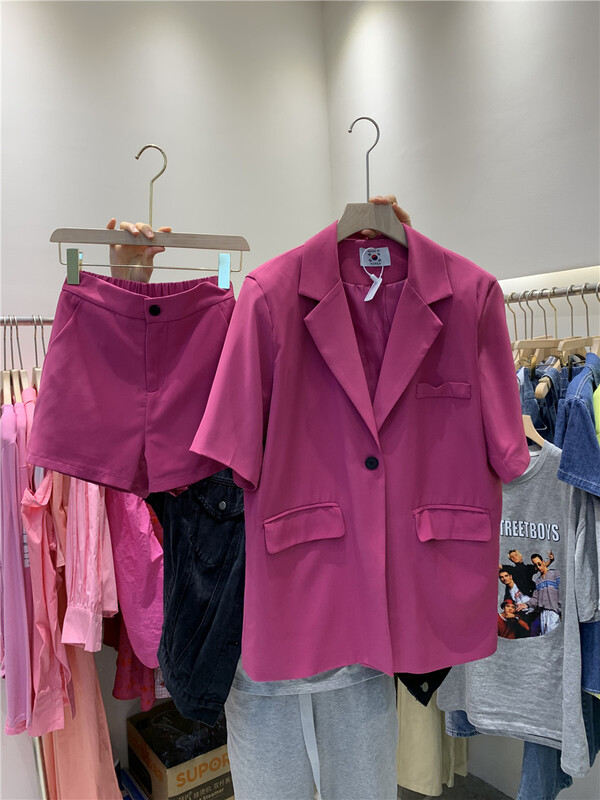 goods in stock! New in early summer! [Yan Zhen] simple and loose temperament short sleeved suit + comfortable net color casual Shorts Set 1556# PCZ