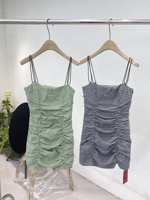 [Yang lotus] pure desire Plaid pleated suspender dress (detachable with chain) s12201149# ozq