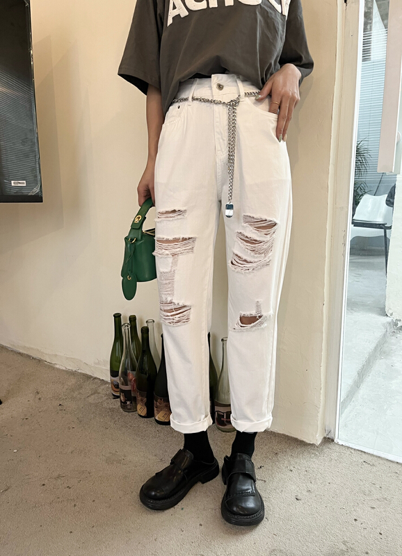 [Mujia] Korean versatile ripped jeans (with belt) 957# XYY
