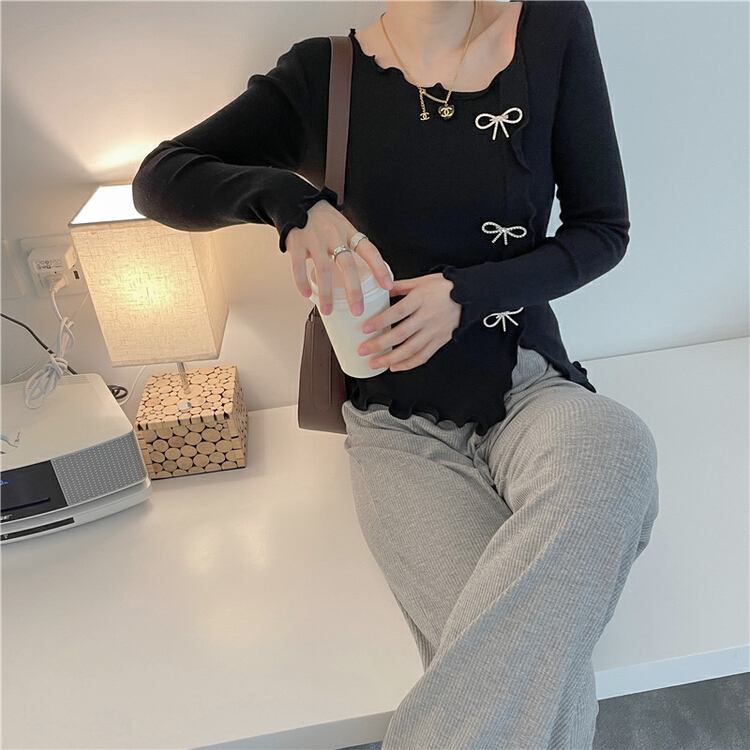 New in early summer! [LML] design wooden ear bow brooch fork Korean fashion sweater 8241# ozq