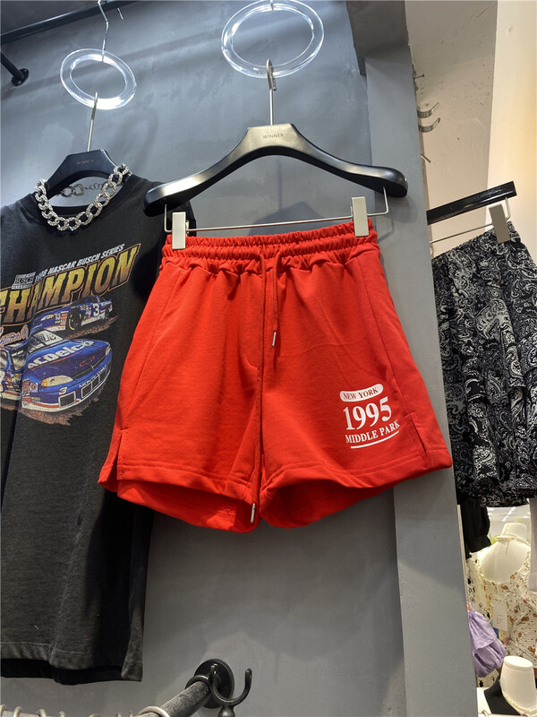 [winner] elastic waist letter printed casual shorts 8378# ozq