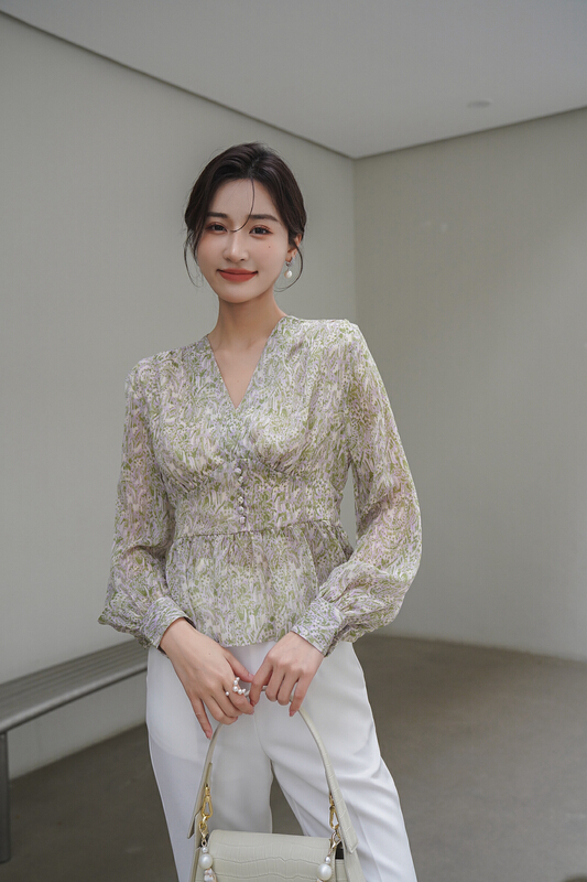 goods in stock! [style] temperament V-neck chiffon shirt 7877# JJ