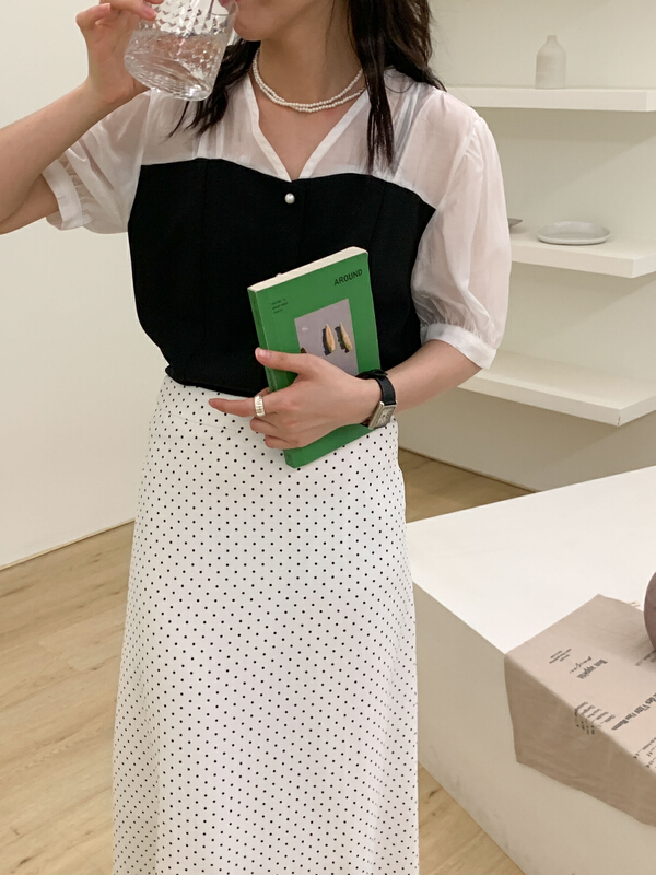 [Tn] color matching fashion single breasted shirt (excluding matching) c2513# cqw
