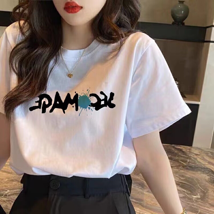 [three thousand gold] simple and versatile letter Casual Short Sleeve T-shirt 8069# ll