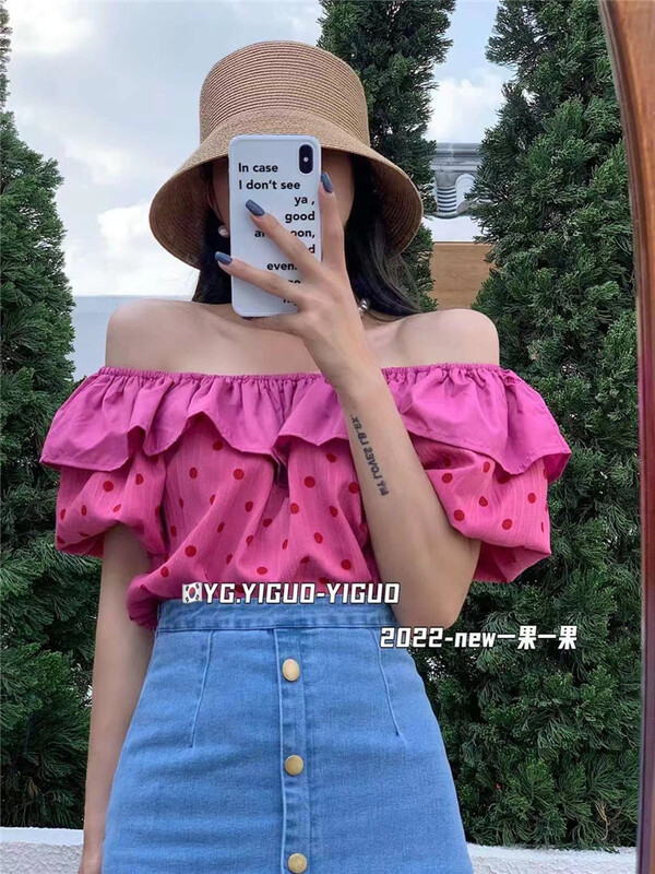 [yiguoyiguo] one shoulder wave point Fashion Chiffon shirt 68256# PCZ