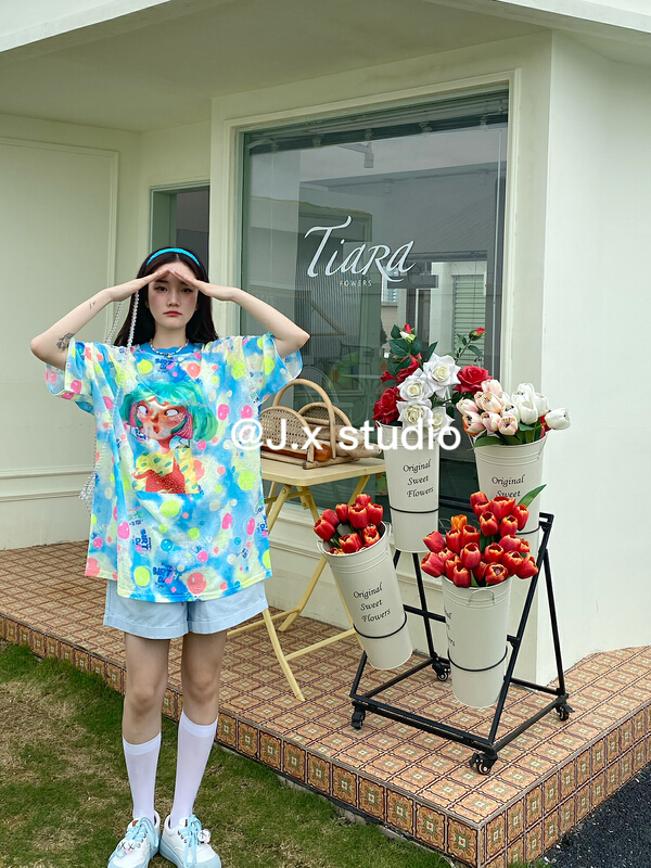 [JX] Korean design round neck short sleeve T-shirt 1055# WTT
