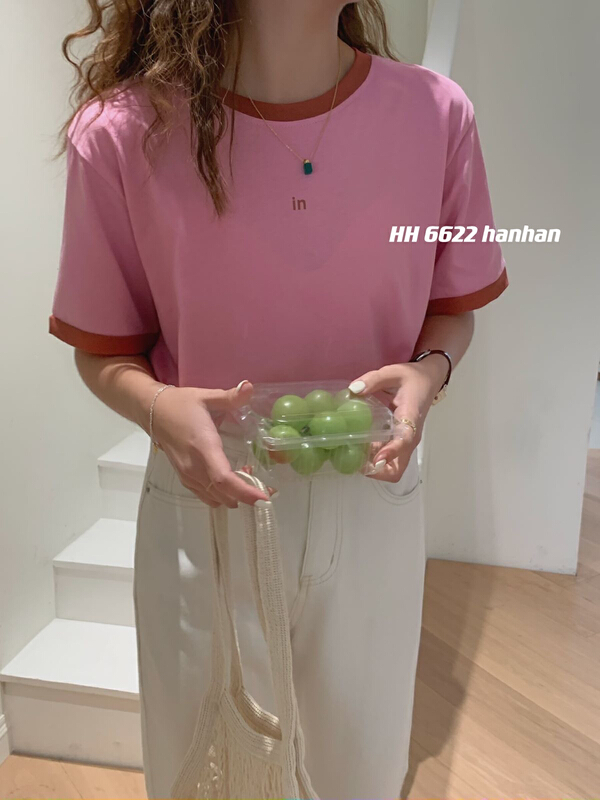 New year in early spring! [HH] color blocking letter printing fashion short sleeve T-shirt ys1-6622# L