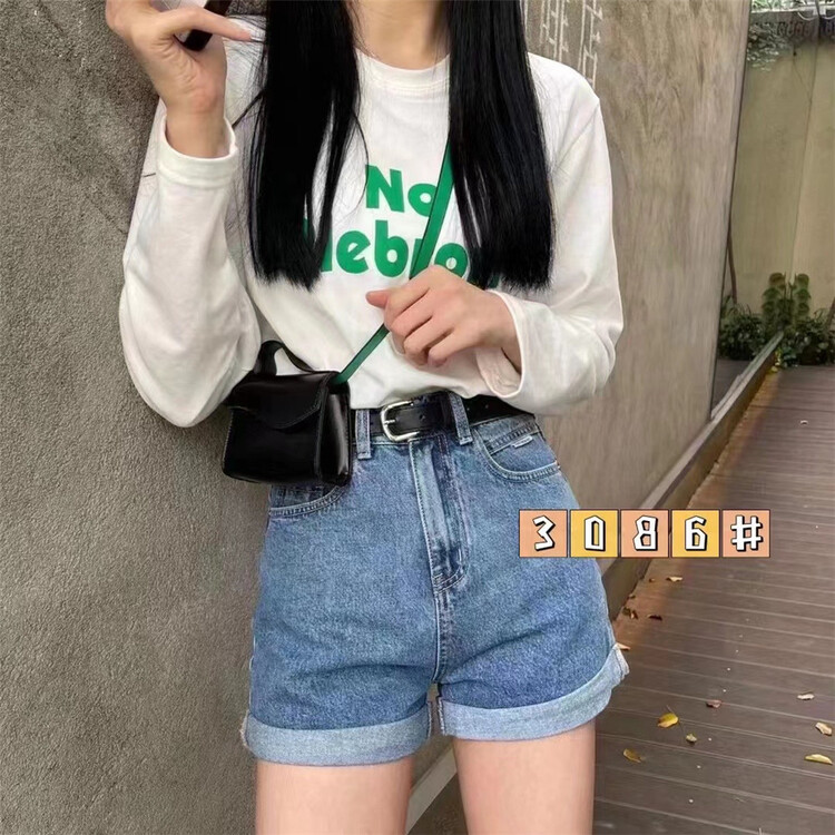New year in early spring! [- 5kg] slim and comfortable Korean denim shorts (with belt) 3086# ll