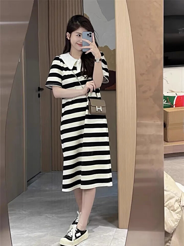 [Kiki studio] Korean stripe medium length dress 5910# hjy
