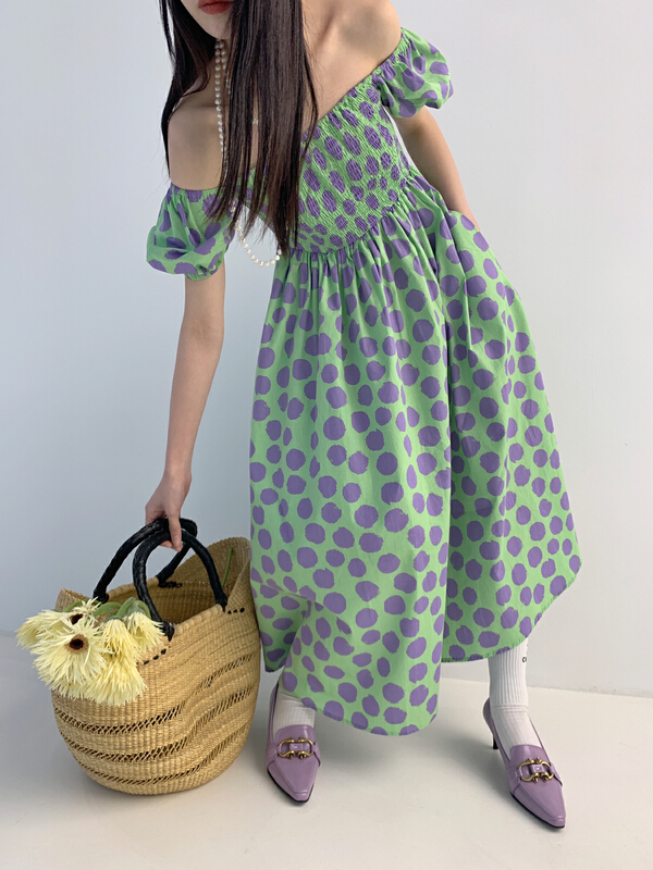 New in early summer! [new open] Korean version, waist closed and thin, bubble sleeve, medium and long French dress gl22689# zxl