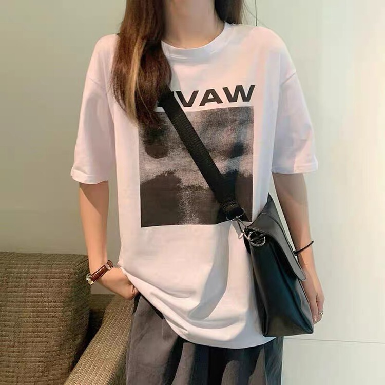 [Mido] European and American letter printed loose short sleeve T-shirt 6053# LSL
