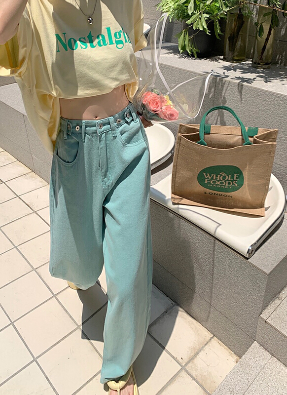 [four seasons] Korean loose and versatile straight high waist jeans 29680# LSL