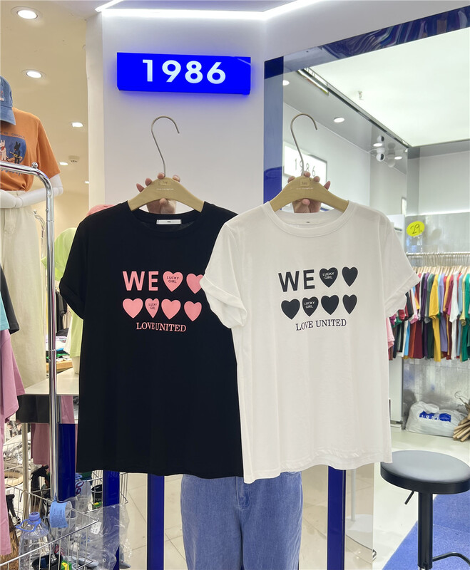 【1986】圓領百搭字母愛心印花短袖T恤  F1003#  LSL